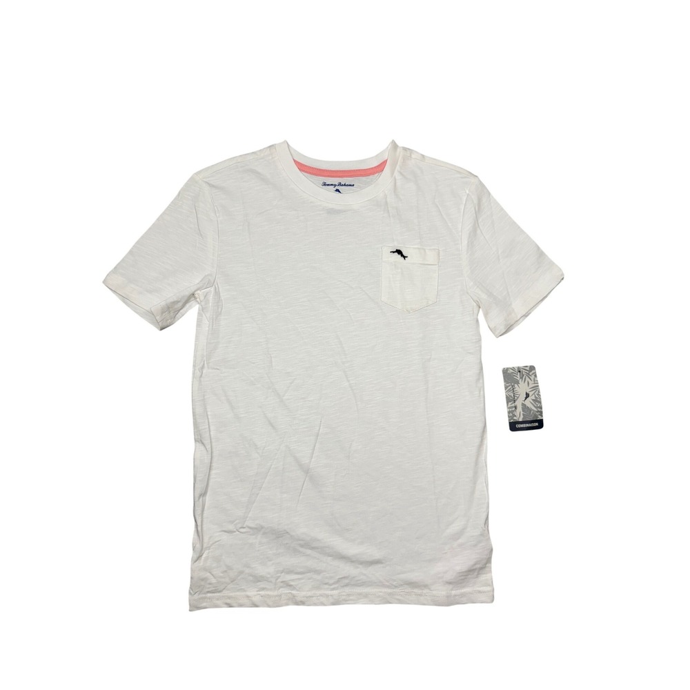 NWT Tommy Bahama Kids White Short Sleeve Pocket T Shirt Logo Tagged Size L 10 12